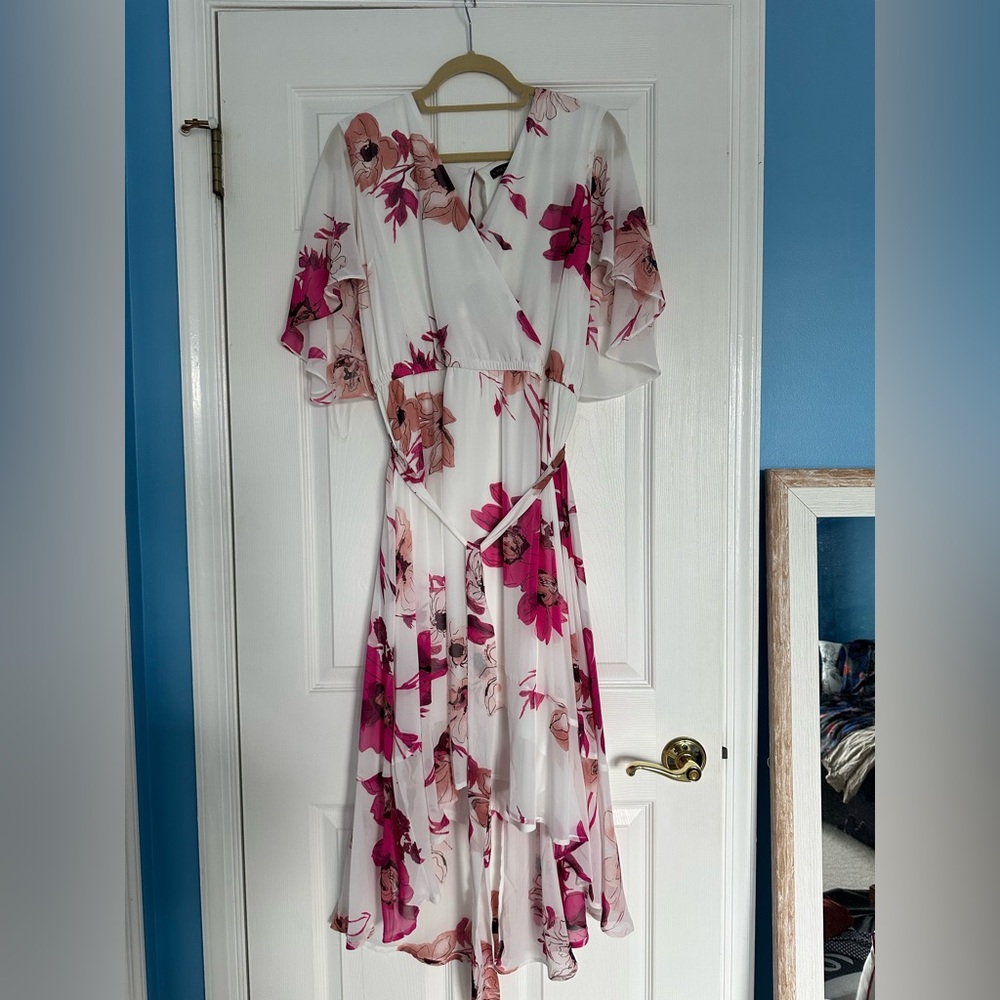 Lane Bryant Asymmetrical Floral Dress in Pink and White